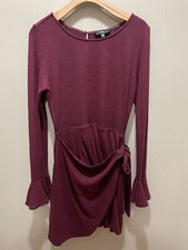 Lulu's Wrap Front Long Bell Sleeve Maroon Dress Keyhole Back Womens Size Medium