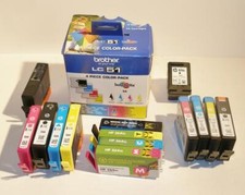 Large Lot of 18 EMPTY Printer Ink Cartridges Hewlett Packard Brother Color Black