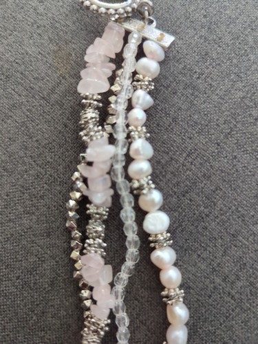 Beautiful  Chunky Bracelet With  Pink Quartz & Beads Faux Pearls.  - Afbeelding 9 van 14