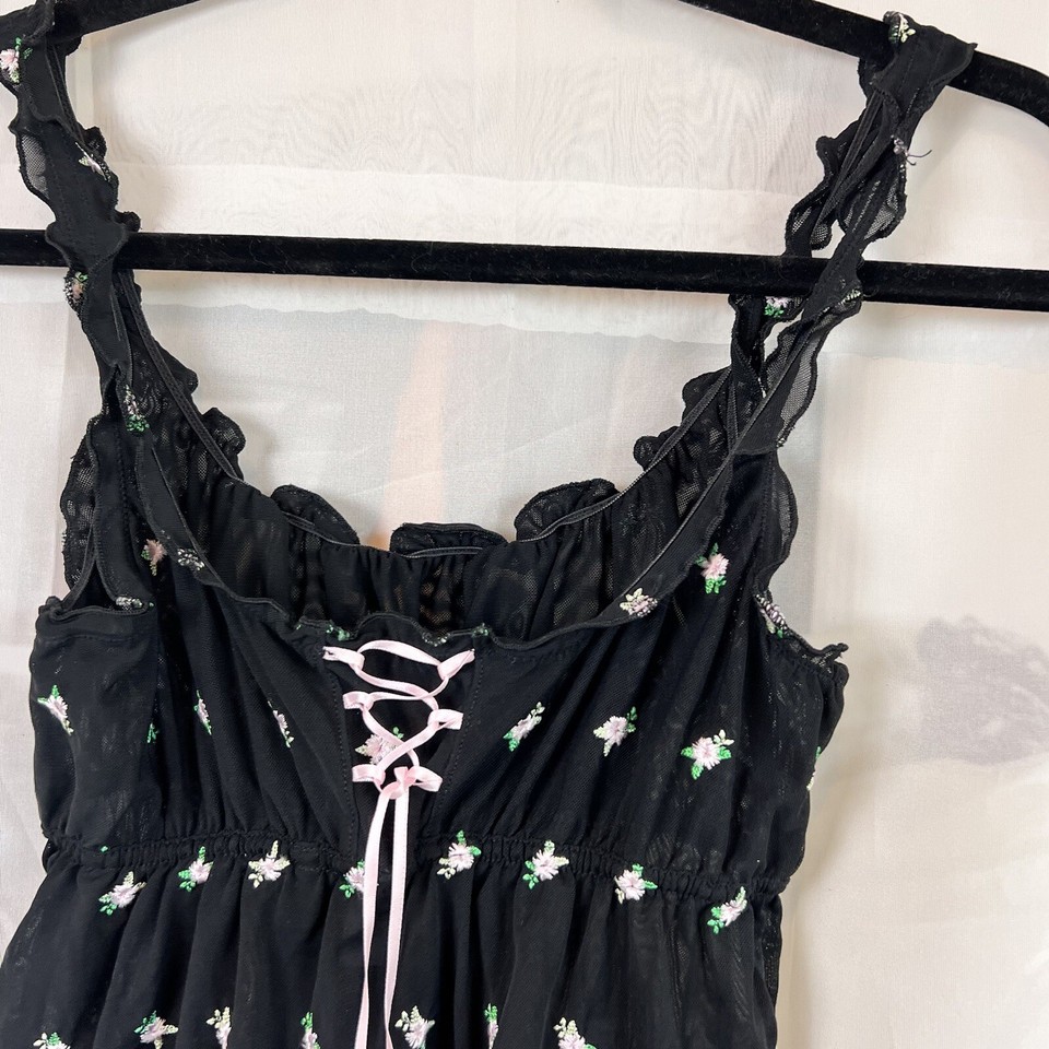 Victorias Secret mesh floral slip tank top Small rosette corset lace up