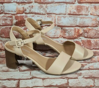 BNWT Ladies Sz 10 Anko Brand Natural Heeled Buckle Strap Sandals Shoes Heels