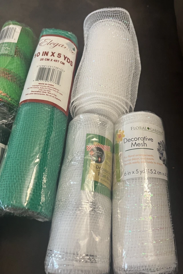 Lote de Coronas Deco Malla Navidad Brillante Rojo Iridiscente Negro Blanco Verde Suministros Foto 3 de 4