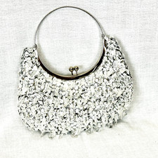 UNBRANDED Women's Silver Sequined Clear Jeweled Bling Purse Clutch Evening Bag