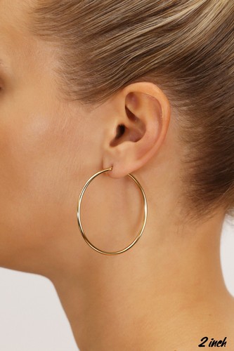 14K Real Solid Gold 2" Large Big Round Hoop Earrings Lightweight Large Hoops - Picture 3 of 22