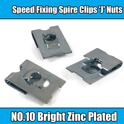 10x Spire Clips 'J' Nuts Speed Fixing Bright Zinc Plated NO.10