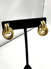 Textured Gold Tone Entwined Doubled Hoops Pierced Earrings