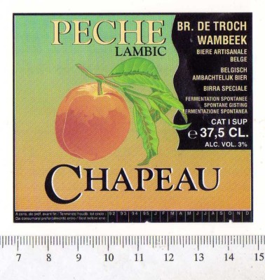 Belgisches Bieretikett - De Troch Brauerei - Belgien - Chapeau Peche Lambic