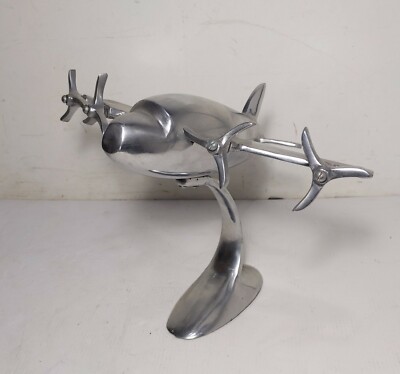Vintage Deco Aluminum Airplane/Plane Model w Propellers Tabletop Desk Sculpture