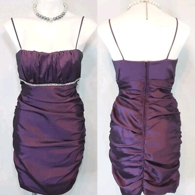 #ad #ad Eureka Fashion Purple Ruched Cocktail Dress Rhinestone Empire Waist Prom Large $50.00