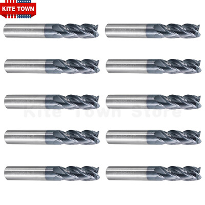 10Pcs 4 Flute 3/8'' x 1'' x 2-1/2'' Solid Carbide End Mills AlTiN Coated CNC Bit