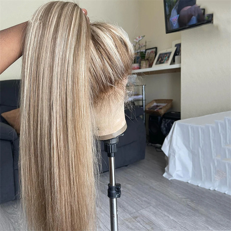 Full Lace Human Hair Wigs Ash Brown with Platinum Blonde  display picture 2