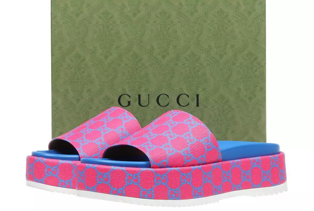 CHAUSSURES SANDALES COMPENSÉES NEUVES GUCCI FUXIA BLEU PLATEFORME 40/US 10