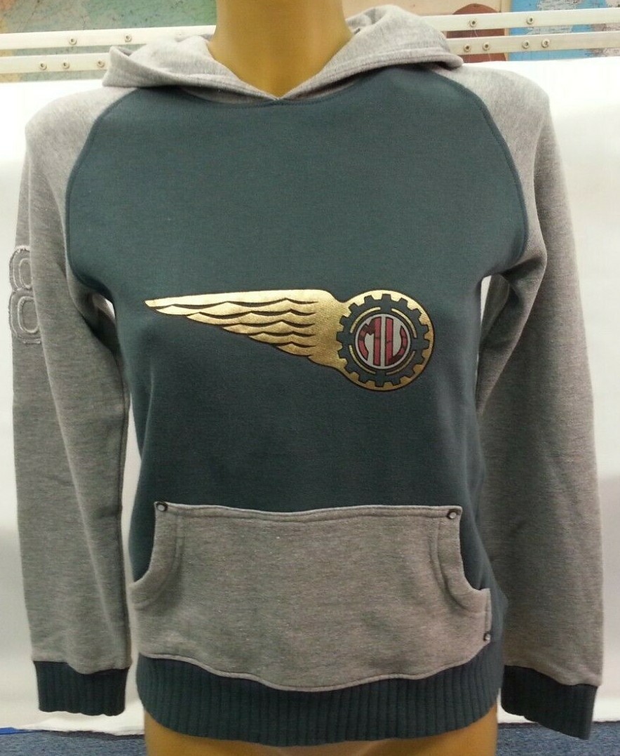 MV AGUSTA-FELPA CAPPUCCIO ALA OLD DONNA VINTAGE BLU/GRIGIO