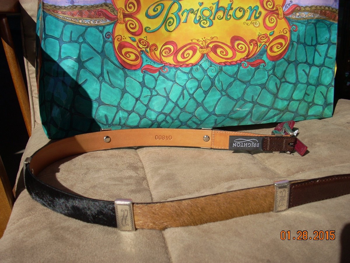 Brighton multi colored cowhide hair leather belt NWT 30