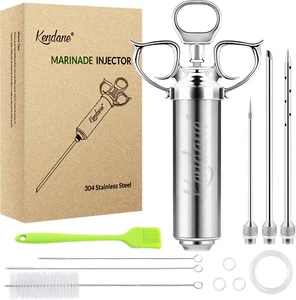 Meat Injector Syringe 2-Oz Marinade Flavor Barrel 304 Stainless Steel with 3 Mar - Picture 1 of 12