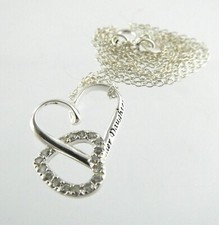 Sterling Silver Mother and Daughter Double Heart CZ Pendant Necklace 925 2g