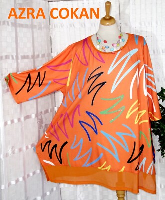 AZRA Cokan Designer Tunika Shirt 1 OVERSIZE 46 48 50 52 Orange blau grün NIETEN