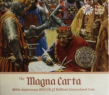 2015 £2 - MAGNA CARTA TWO POUNDS - BRILLIANT UNCIRCULATED - BU COIN PACK