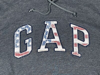 Gap Mens Hoodie Sweatshirt  Large Gray  USA Logo Pullover  Cotton Casual