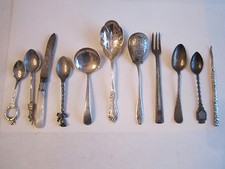 11 SILVER PLATED COLLECTION OF SPOONS, FORKS & UTENSILS - MOST ARE SIGNED - BN12