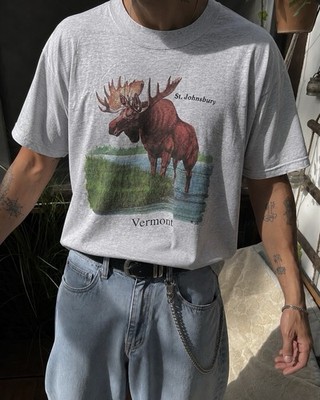 Oversized USA Elch Print T-Shirt | Vintage 90s | Grau | Gr. XXL