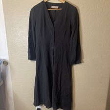 Everlane Shirt Dress V Neck Hidden Button Front Black Cupro Texture Midi Size 00