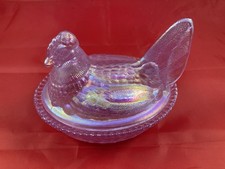 VINTAGE WESTMORELAND LUMINESENT GLASS NESTING HEN WITH SPLIT TAIL 5'' GLOWS