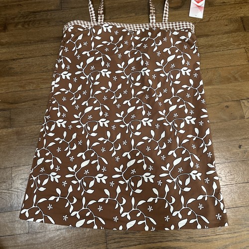LAND'S END SWIM DRESS SWIMSUIT 12 Brown Floral 1pc Lycra Beach Cruise *NEW
