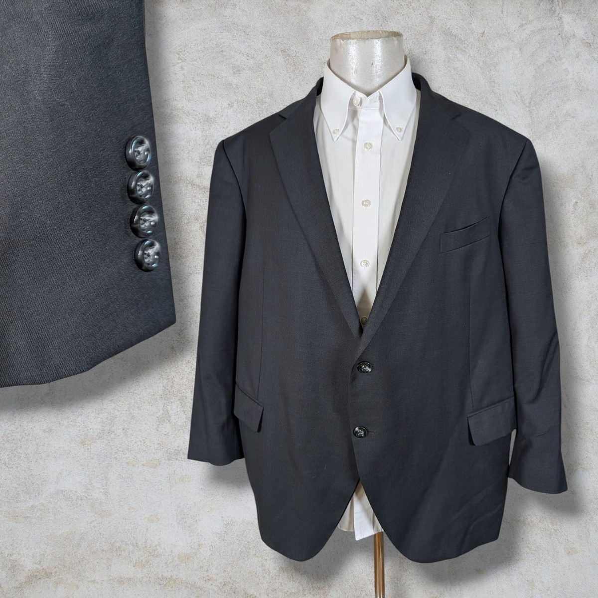 Bespoke 2 Piece Suit Mens 64S Pants 60x27 Dark Gray Wool Portly Big