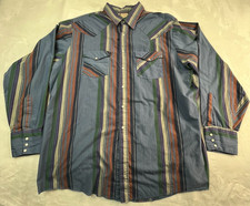 Western Frontier Mens XXLT Shirt Striped Snap Front Lightweight Blue USA Made