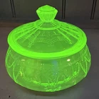 Vintage Hocking Uranium Glass Cameo Ballerina Green Depression Lidded Candy Dish