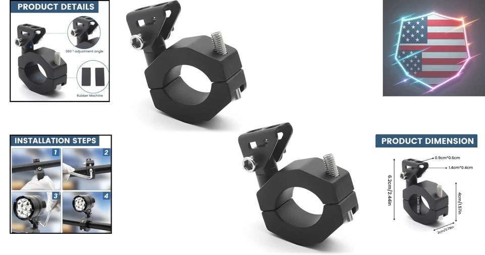 Motorcycle & ATV Fog Light Mounts - 360° Adjustability, Easy Installation, 2PCS - Image 2 of 4