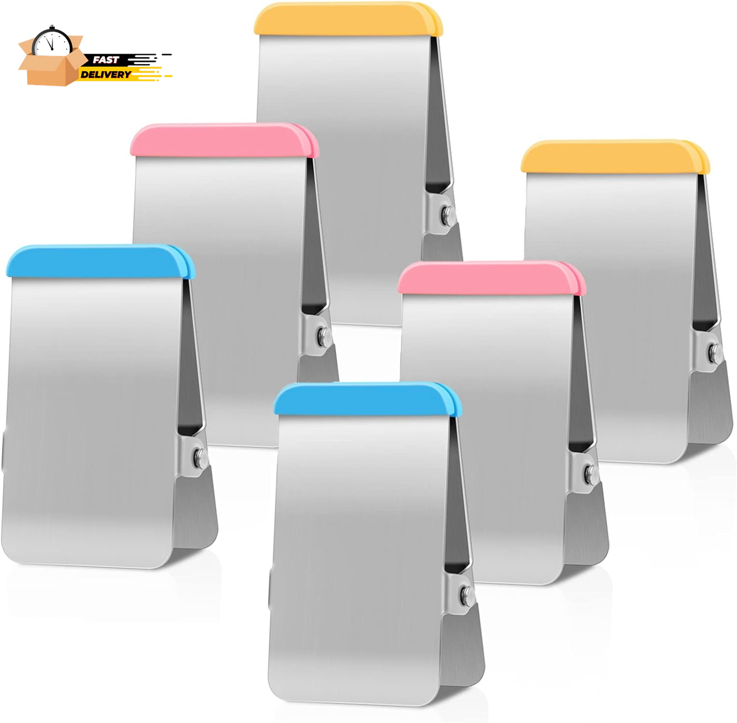 Bag Clips for Food, 6 Pack Metal Chip Clips with Colored Silicone, Heavy Duty C