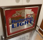 Budweiser Light Draught Beer Mirror Wall Bar Sign 18"x22" USA 801 Vintage