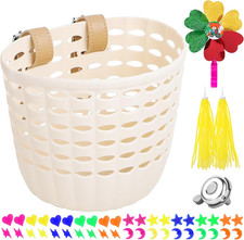 White Kids Bike Basket - Front Handlebar Bike Basket for Kids, Toddler for Girl