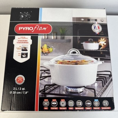 PYROFLAM weiß 2L Vitreokeramik Auflaufform mit Deckel, verpackt unbenutzte Qualität!