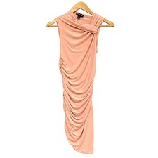 PRETTYLITTLETHING Dress Womens 8 Pink Bodycon Midi Ruched High Neck Jersey