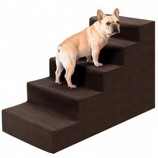 Brown Five-Step Foam Pet Stairs with Removable Washable Cover