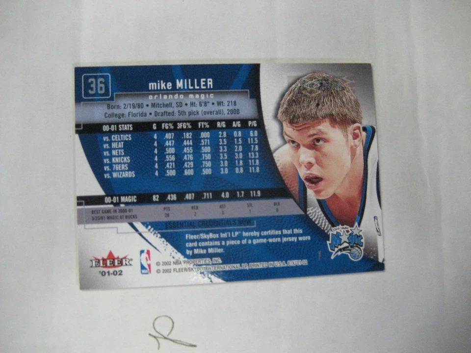 2001-02 Fleer Skybox MIKE MILLER EX Game Authentic Worn Jersey #36 02/36 - Image 4 of 4