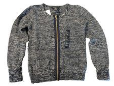 Gap Kids NWT Girls L 1011 Navy Blue 100 Marled Cotton Zip Front Cardign Sweater