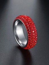 Red Stainless Steel 5-Row Rhinestone Convex Ring Size 7 8 9 10 11
