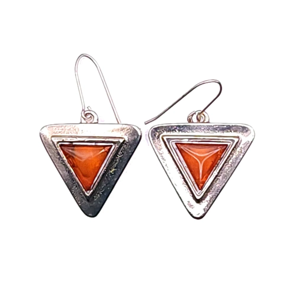 Pendientes colgantes vintage de plata de ley con triángulo ámbar amarillo Foto 2 de 4