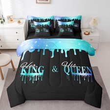 King and Queen King Size 7 Piece Bedding Set, Blue Glitter Bed Set Boys Girls...