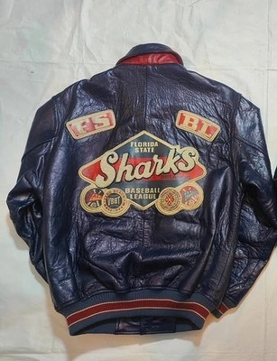 Rare Navy blue Avirex USA Florida Sharks Leather Jacket S
