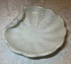 Vtg Midcentury Murano Barbini White Gold Cased Glass Bullicante Crimped Bowl 12”