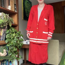 Vintage 80s Red Button-Up Blazer and Skirt Set Adolfo II