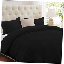 Full Duvet Cover Set, 3 Pieces Soft Seersucker Full Size Full 80"x90" Black