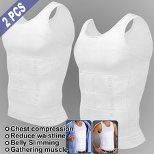 Mens 2 Pack Compression Shirt Body Shaper Shapewear Shaping Vest Muscle Tank Top