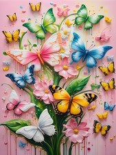 Colorful Butterfly 5D Diamond Painting Kits for Adults, Pink Flower Diamond Art