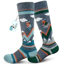 Merino Wool Ski Socks Kids 2 Pairs, Winter Warm XX-Small 2pairs-2grey